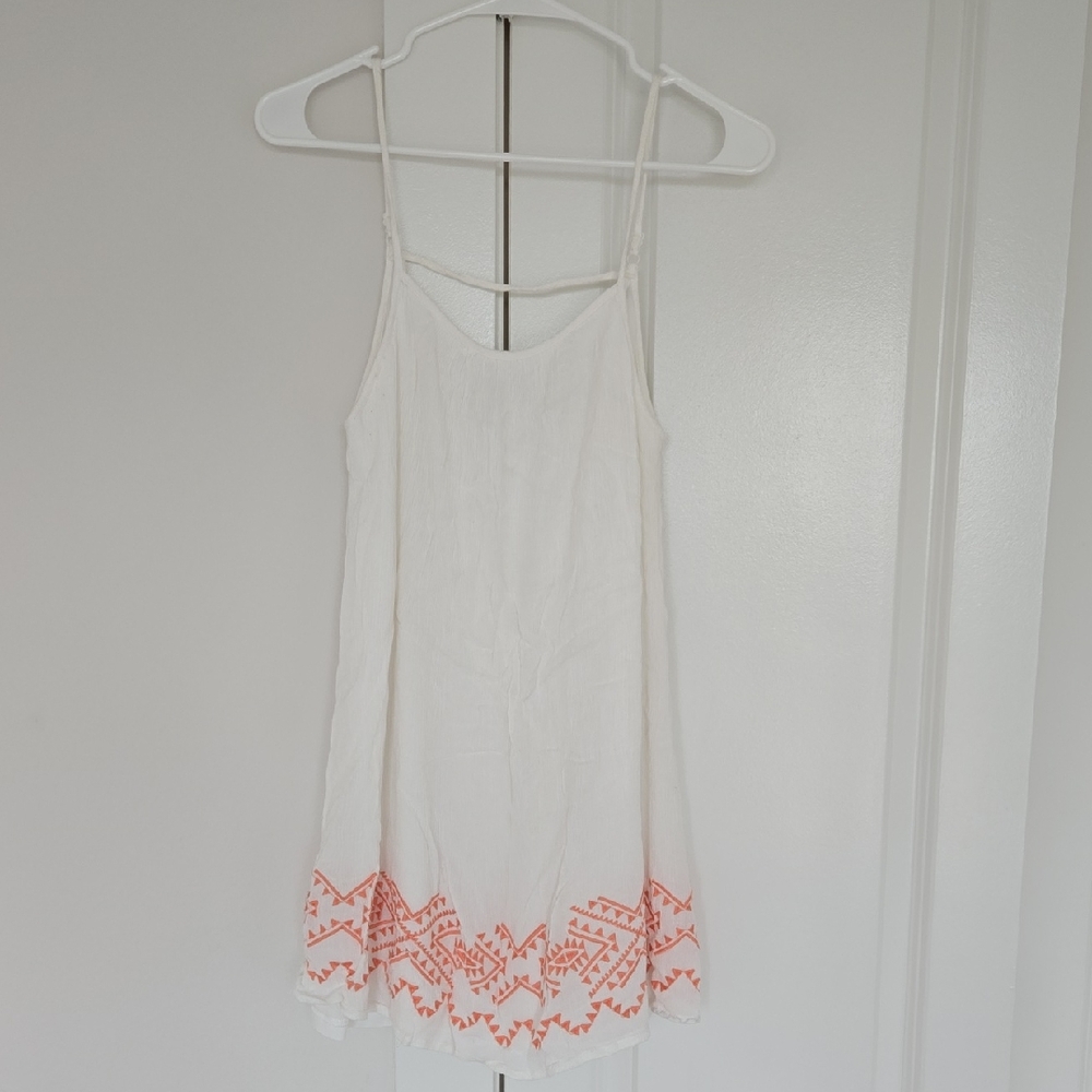 Mahina White Mini Dress with Orange Embroidery